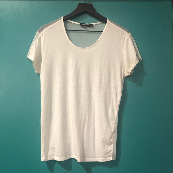 Tess Giberson White Basic Tee Shirt Micro Mesh M - Picture 1 of 3